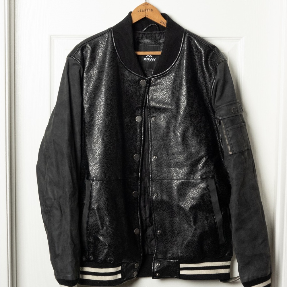 XRAY Jeans Black Faux Leather and Suede Bomber Jacket